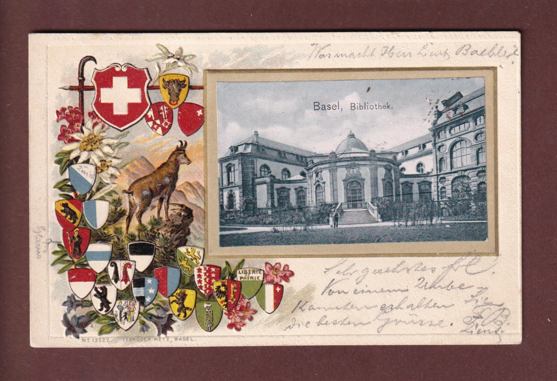 Cartoline postali: BASEL - Bibliothek - Kantone - 1901 Präge – Usato da Pully venduto da nicecards