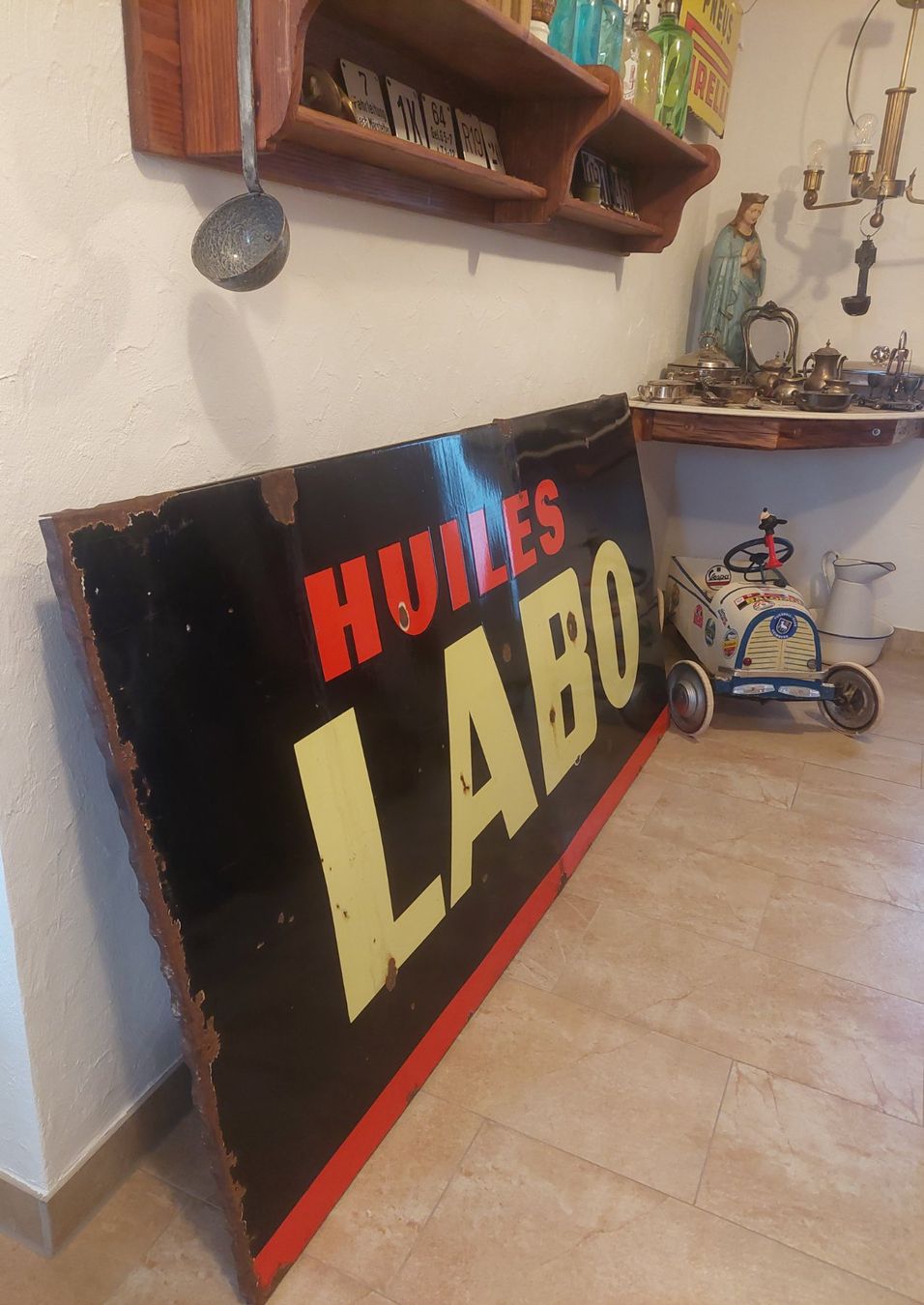 Schilder: Emailschild Huiles Labo, ca 195/ 100 cm – Gebraucht aus Siblingen von rantiques 1