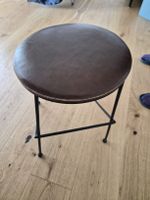 Brown Leather Round Stool — Maison du Monde