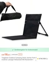 Tragbarer Campingstuhl mit Rückenlehne schwarz NEU