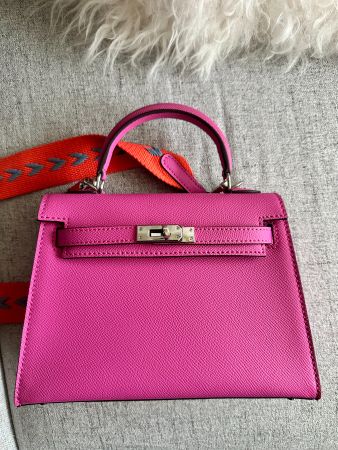 Schöne neue kleine Ledertasche mit zwei Henkeln Rosa Sac