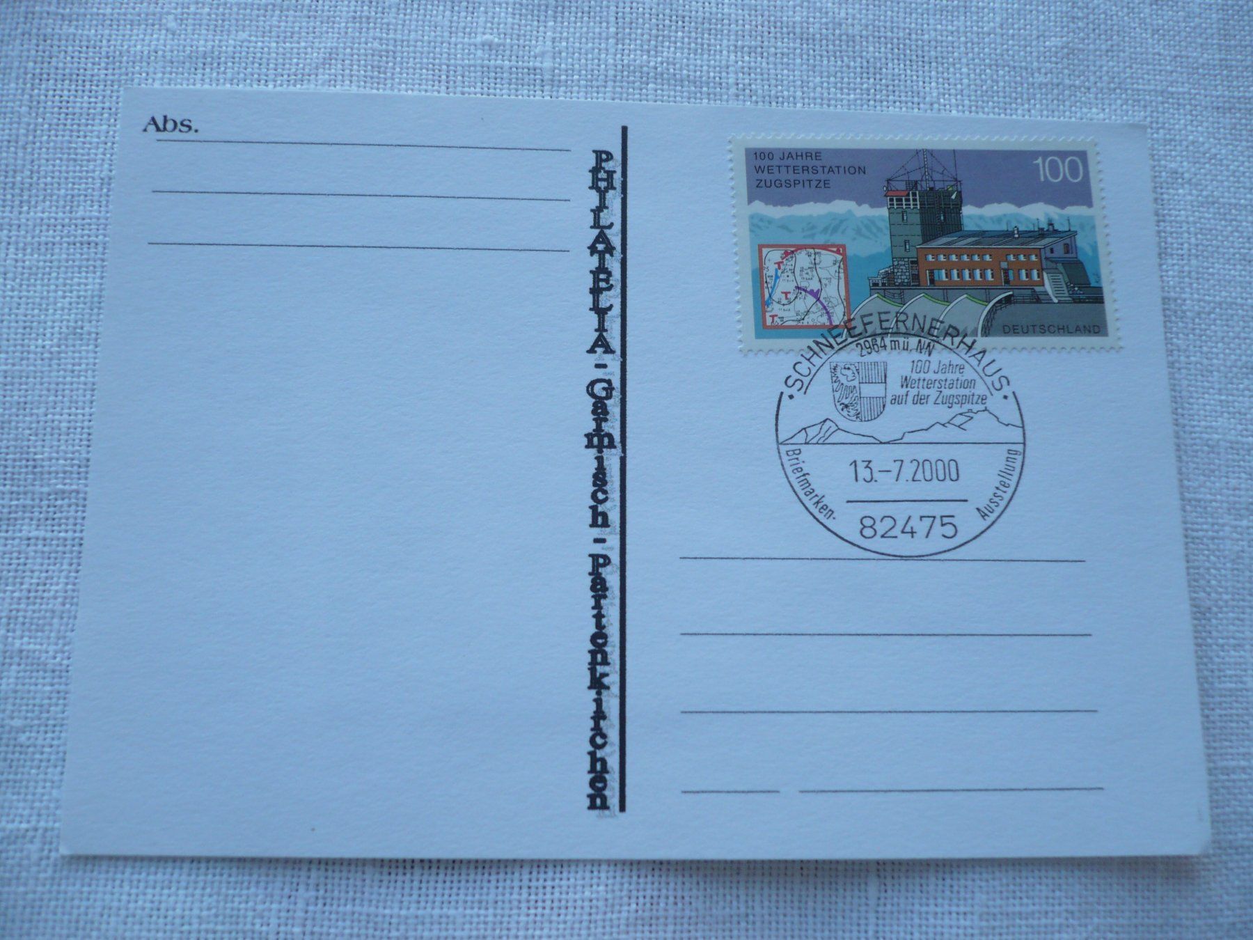 Alle Briefmarken: D 2000 ET-Karte 100 Jahre Wetterstation Zugspitze MiNr 2127 – Gebraucht aus Zürich von saltandpepper008 1