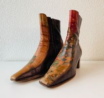 Vintage Herbst-Stiefeletten, Leder, Gr. 37, Blumendruck