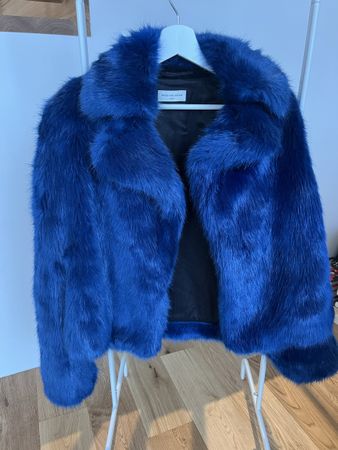 Manteau fausse fourrure bleu Dries Van Noten S
