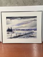 Winter Landscape Watercolor Painting - Framed Artwork 