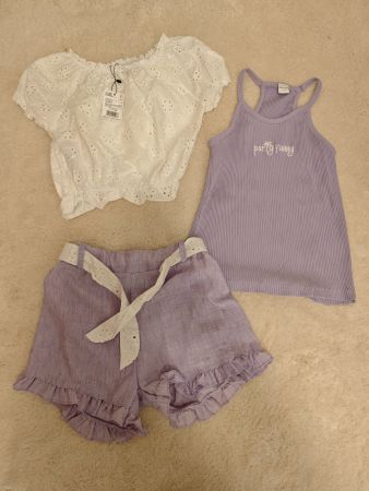 Sommer-Set: Weiss Top & Lila Shorts Gr. 164 NEU+TOP!