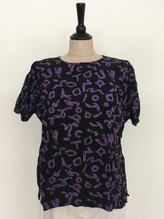 Vintage City Fox KA Bluse 100 % Viscose schwarz violett 34