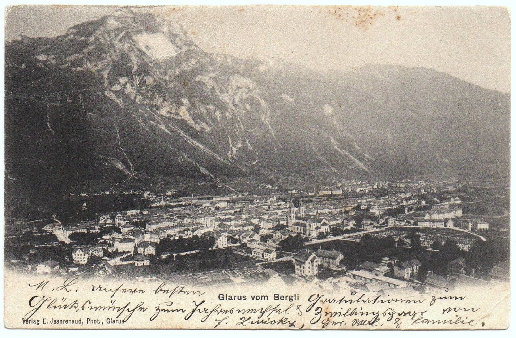 Cartes postales: GLARUS Blick vom Bergli - Verlag E. Jeanrenaud – D'occasion à Jona par philajona