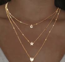Joli collier plaqué or jaune avec pierres 37 cm + 5 cm neuf