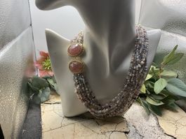 Collier feine Stränge Perlen Quarz und Glas