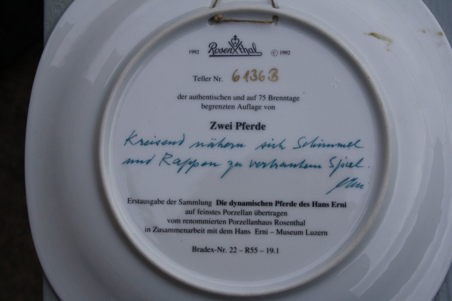 Rosenthal Piatti: HANS ERNI TELLER 2 PFERDE ROSENTHAL 1992 – Usato da Wauwil venduto da Pneuedy 4