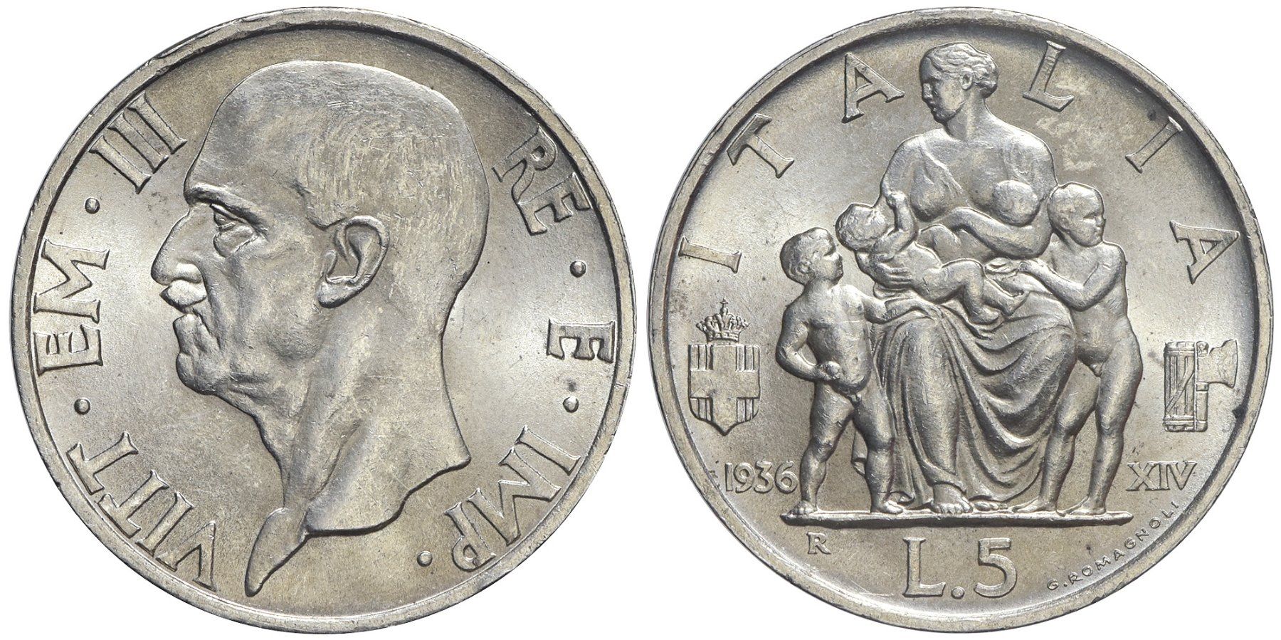 Tutti le monete: Italien, 5 Lire 1936 (04) – Usato da Chiasso venduto da Novamarketing