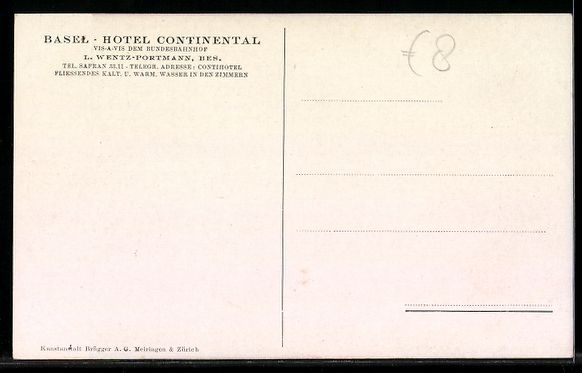 Ansichtskarten: Basel, Hotel Continental beim Bahnhof – Gebraucht aus Berlin von bartko-reher 1