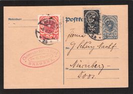 GS Antwortkarte mit Zusatzfrankatur Deutsch/Östereich 1922