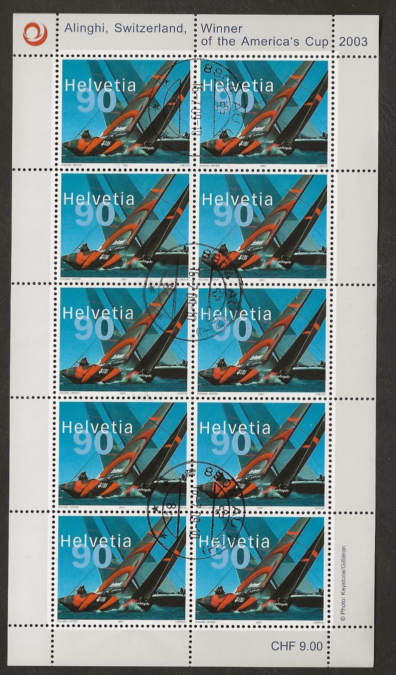 Tutti i francobolli: Schweiz 2003 Kleinbogen Alinghi gestempelt Katalog 55.- – Usato da Au ZH venduto da xelagreb01