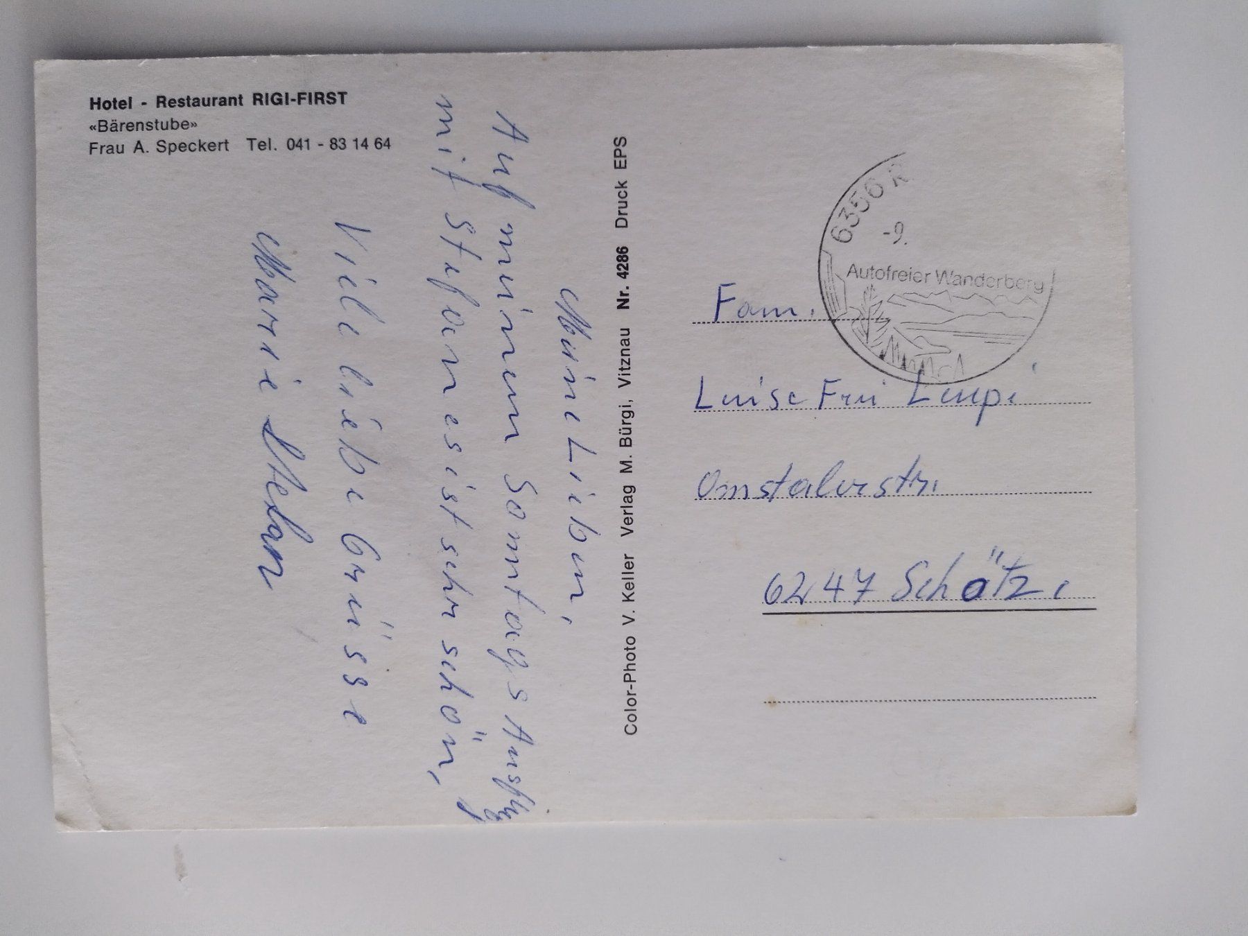 Ansichtskarten: Hotel Bärenstube Rigi First Postkarte alt – Gebraucht aus Ohmstal von Lebensfreude05 1