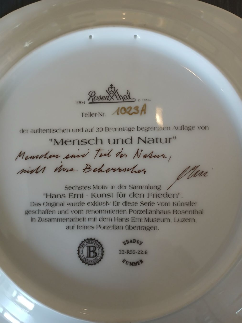 Rosenthal Piatti: Hans Erni -Künstlerteller – Usato da Hinwil venduto da Unglaubliche-Treffer 1