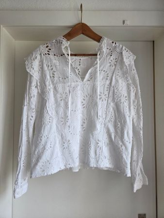 Weisse Baumwoll Bluse Spitze, Gr. 38