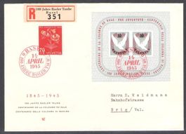 1945, W23+, Block Basel auf sauberem FDC (13739)