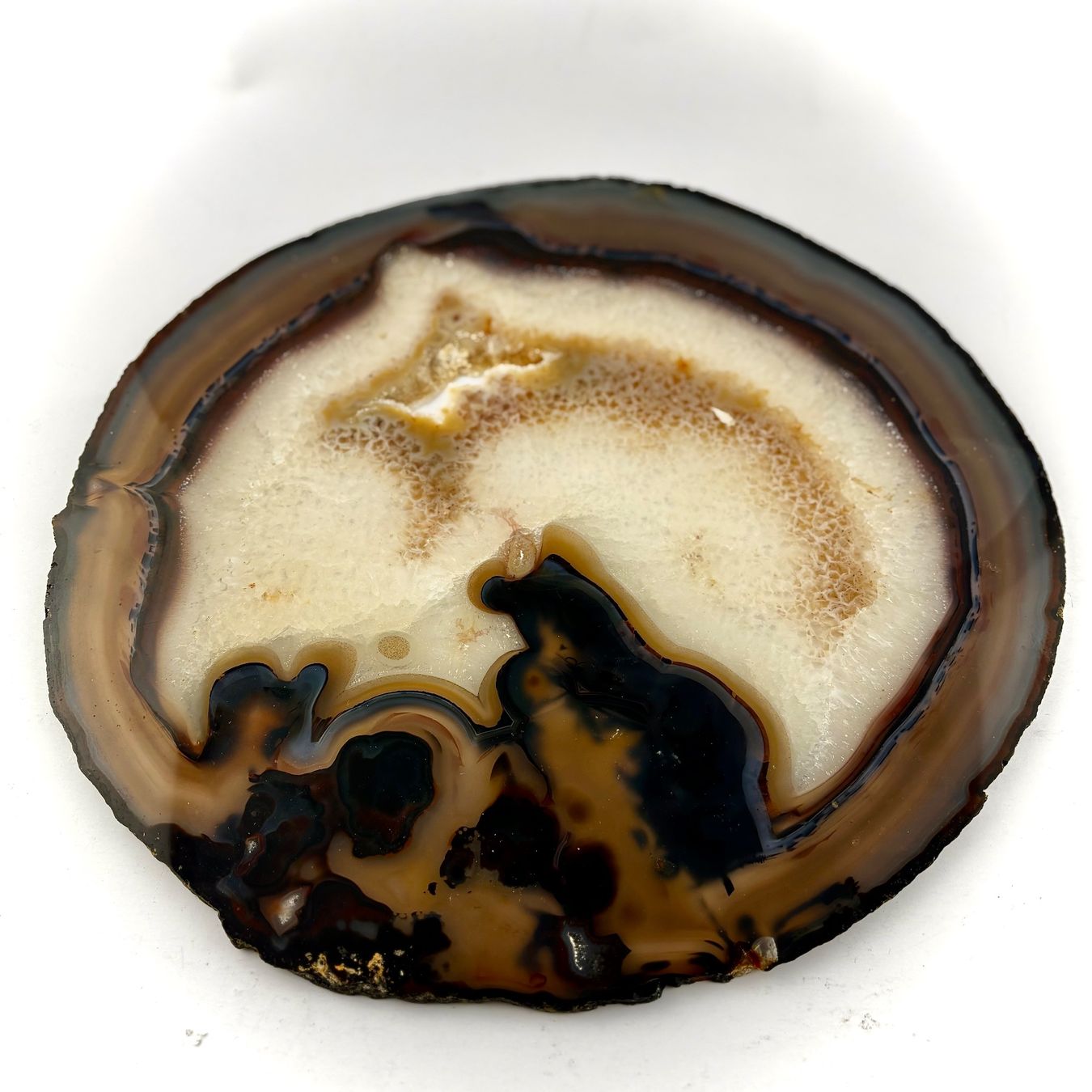 Minerali & Pietre curative: Grosse, transparente Achatscheibe, 32cm, mit Kristallhöhle – Usato da Bern venduto da Midgard1982 2