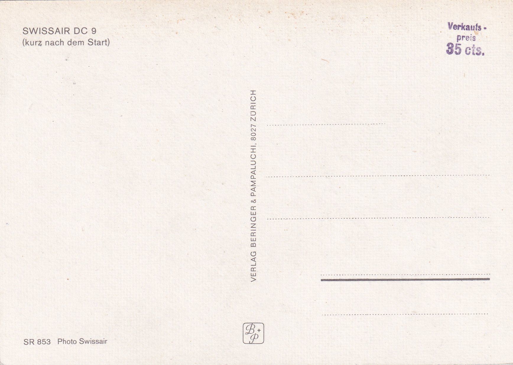 Cartoline postali: Flugzeug DC 9 der SWISSAIR /bc – Usato da Hombrechtikon venduto da Rudolf07 1
