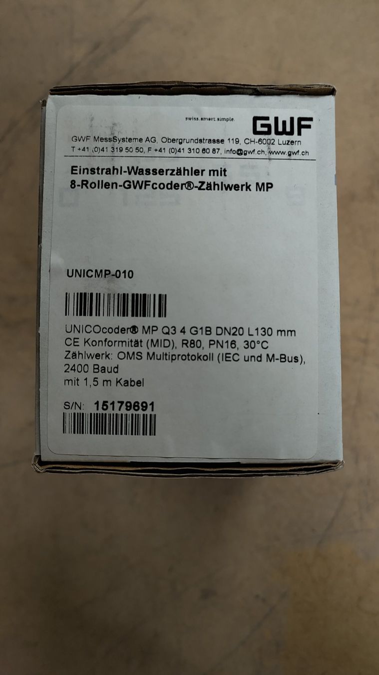Messen: GWF UNICOcoder MP Q3 4 G1B DN20 L130 Wasserzähler M-Bus Neu – Neu und originalverpackt aus Nürensdorf von RinoElectronics 2