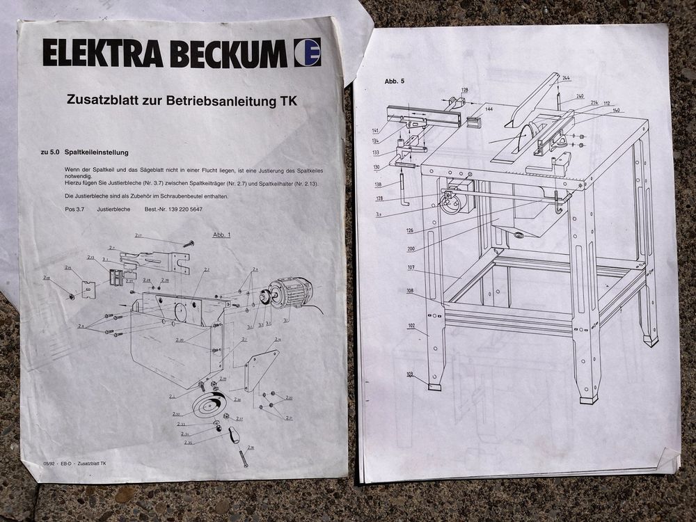 Ersatzteile Elektra Beckum Tischkreissage