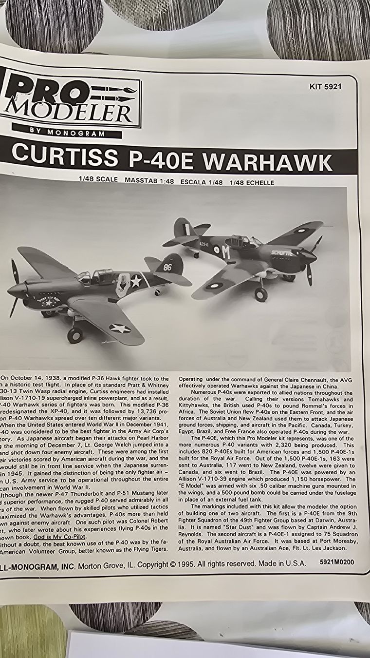 Modellbausätze & Standmodelle: Monogram Kit 5921 P-40E Warhawk 1:48 Modellbau – Neu und originalverpackt aus Balsthal von cri_8tqn 3