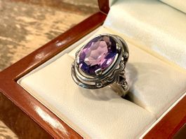 JUGENDSTIL RING STERLING 925 MEISTERPUNZE AMETHYST UM 1900