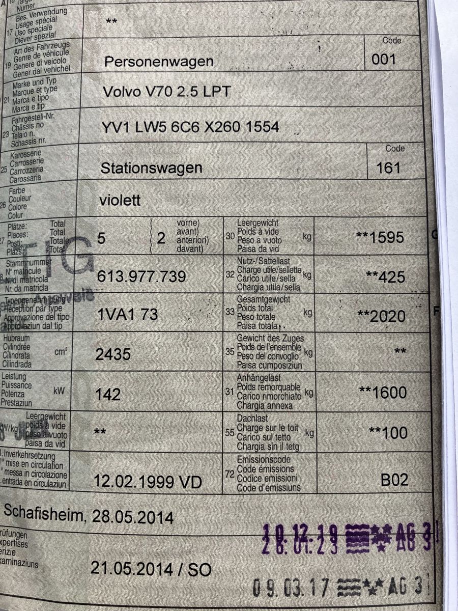 Volvo Automobili: Volvo V70 2.5 LPT – Difettoso da Rothrist venduto da Hunziker4852 6