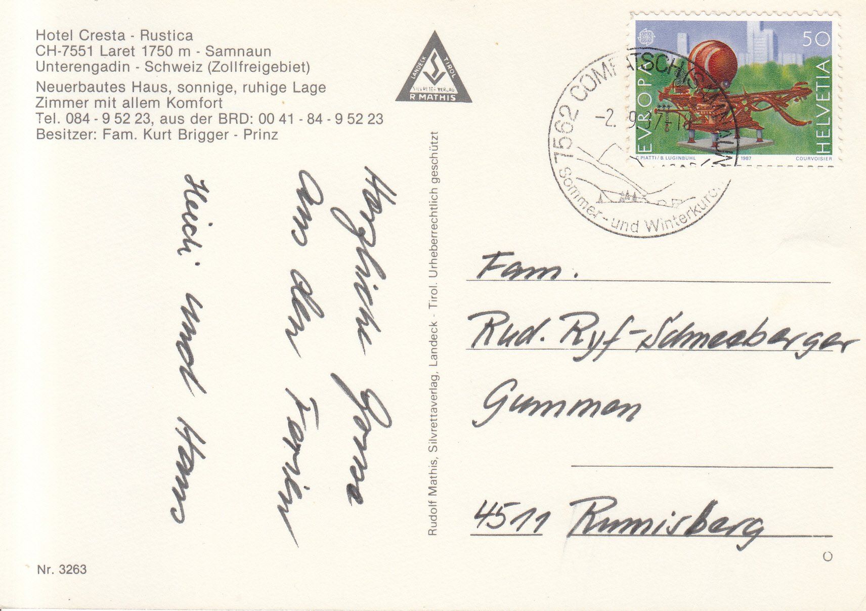 Cartoline postali: Laret Cresta 1987 – Usato da Bürglen TG venduto da StampGraf 1