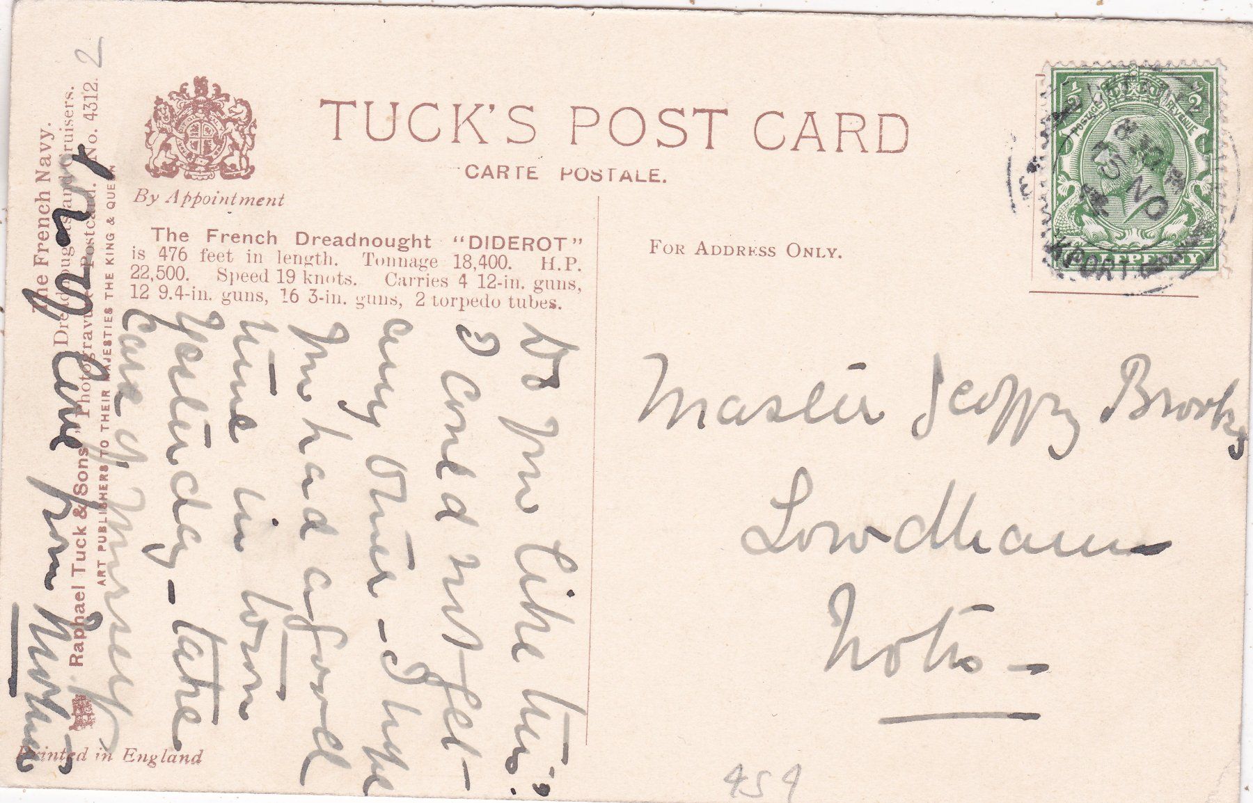 Cartoline postali: England French Dreadnought " Diderot " Schiff – Usato da Herisau venduto da Lisegrat2008 1