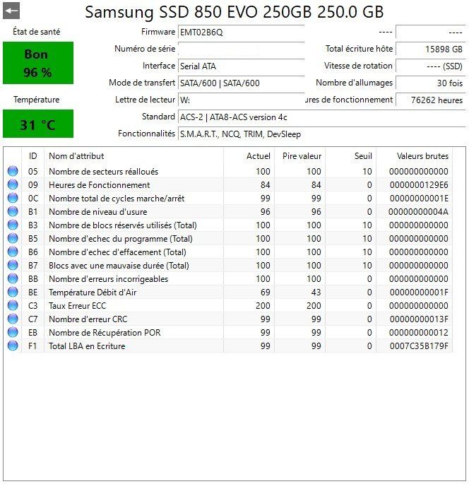 Samsung Disques durs: Samsung SSD 850 EVO 250 Go – D'occasion à Semsales par __Florian__ 1