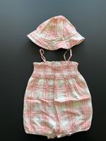 Ralf Lauren 9M Baby Summer Romper & Hat Set, Pink Plaid