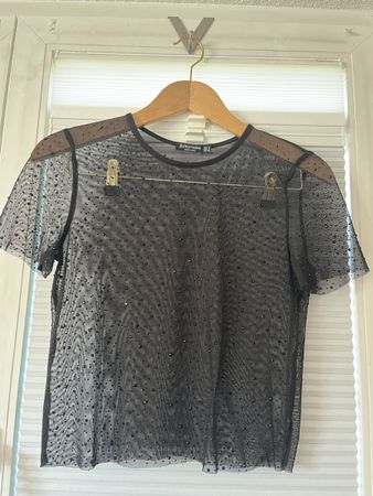 Damen Shirt transparent schwarz Strass Grösse S 