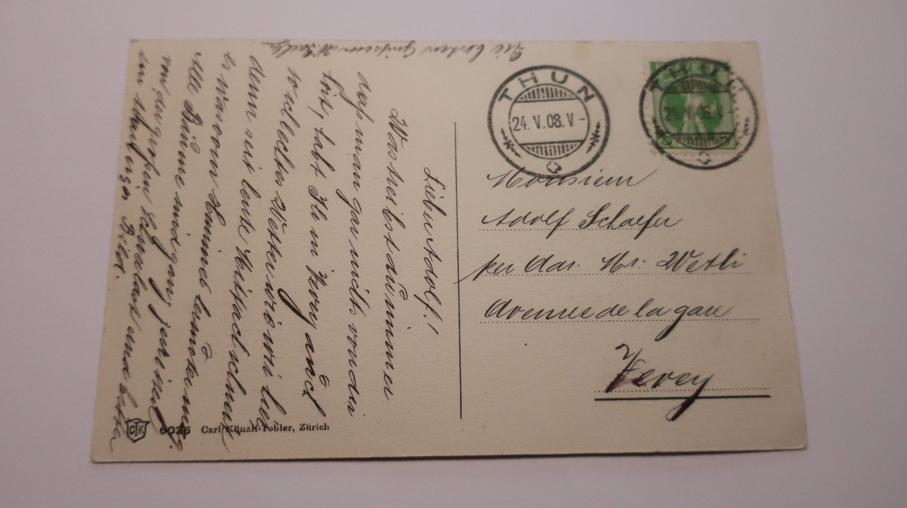 Ansichtskarten: Thun mit Stockornkette 1908 – Gebraucht aus Cormoret von Pascalll2001 2