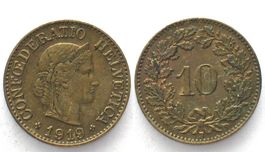 CH 10 Rappen 1919 Messing vz-unz!