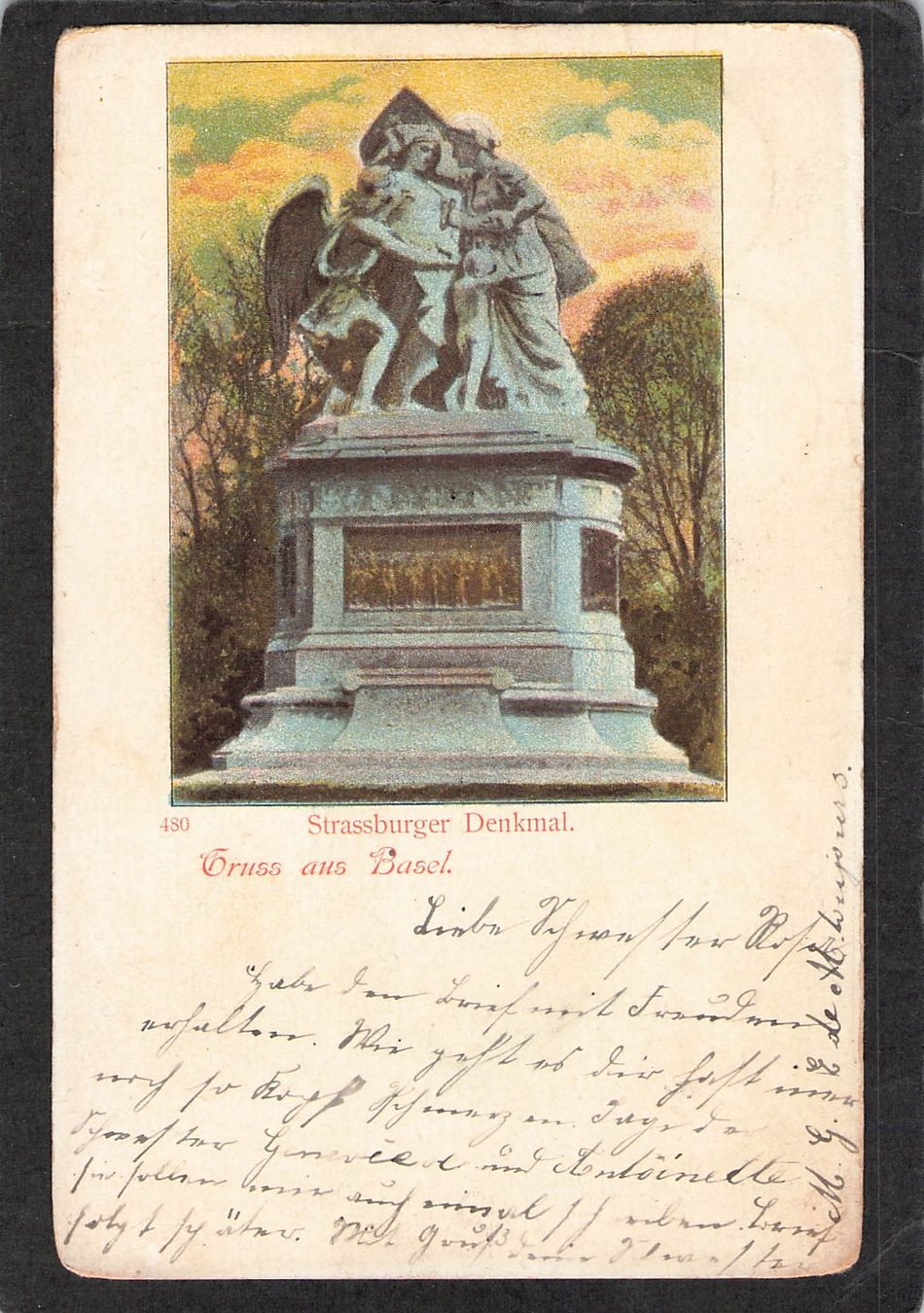 Ansichtskarten: .Basel , Strassburger Denkmal , gel. 1902 – Gebraucht aus Reichenburg von Pipo-67