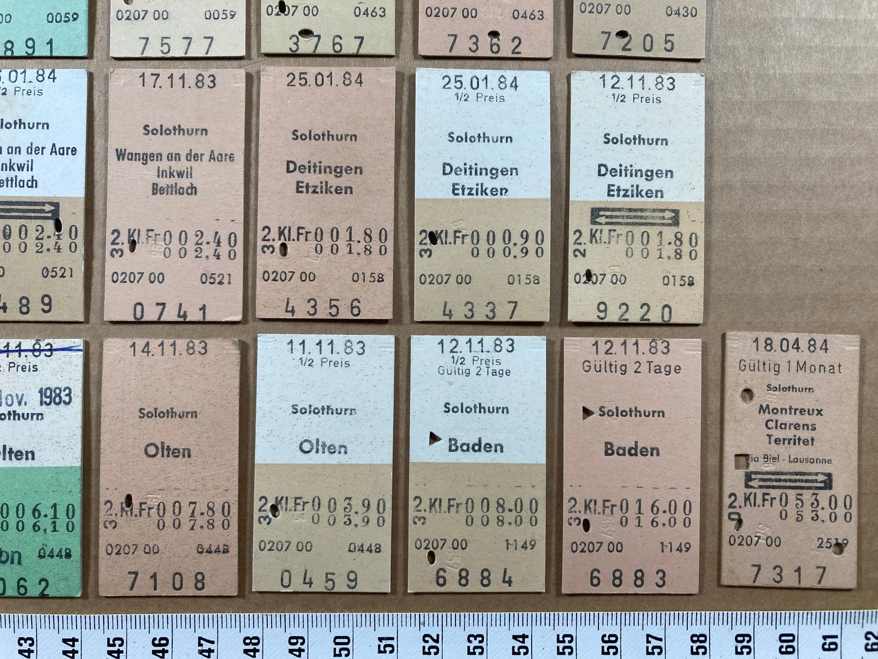 Tickets: Solothurn, 37 Edmondsonsche Bahn Billette, 1983, 1984, SBB – Gebraucht aus Lenzburg von fh1 3