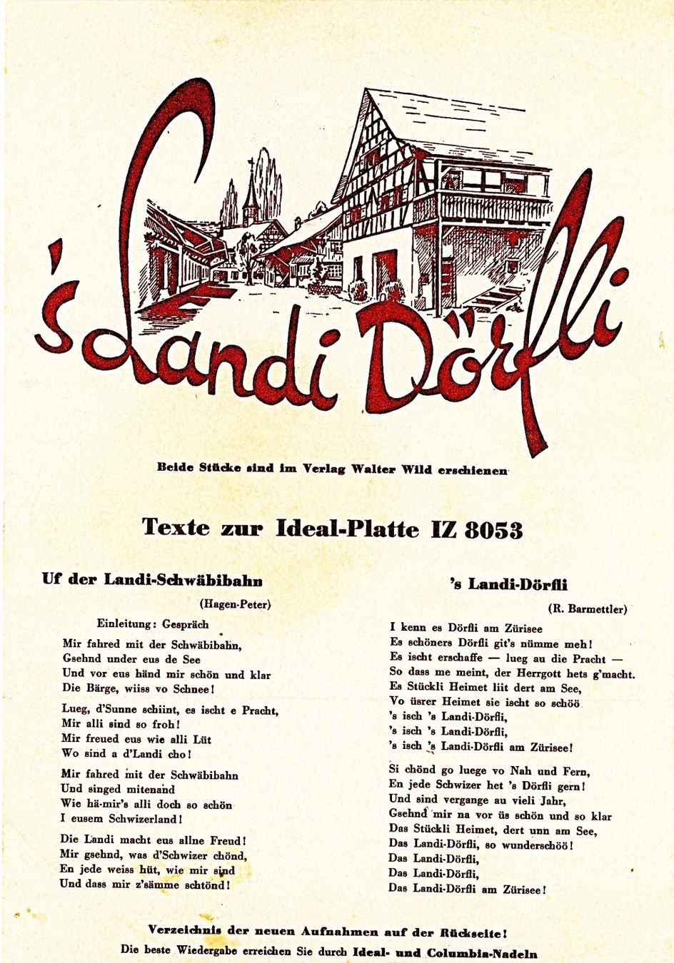 Dischi in vinile: Schöne LANDI Schellackplatte mit Original Textblatt – Usato da Hemishofen venduto da Phonomandy 3