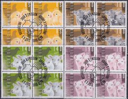 2013, Nr.1477-1480 (Tiere) 4er-Blöcke mit Ersttags-Stempel.
