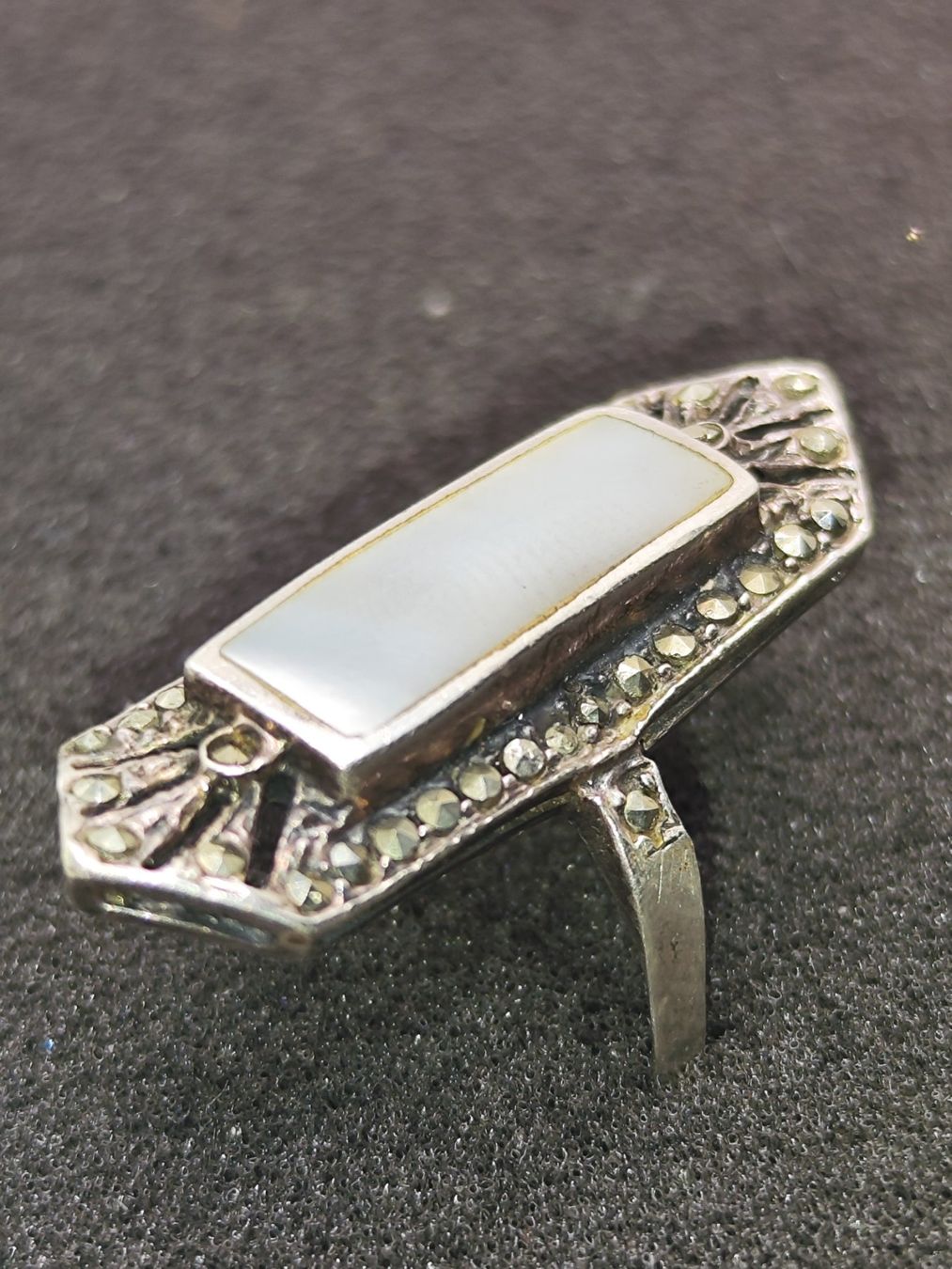 Anelli: Art Deko 925er Silber Ring mit Perlmutt, Markasiten Top – Usato da Steffisburg venduto da mat_8s7d 3