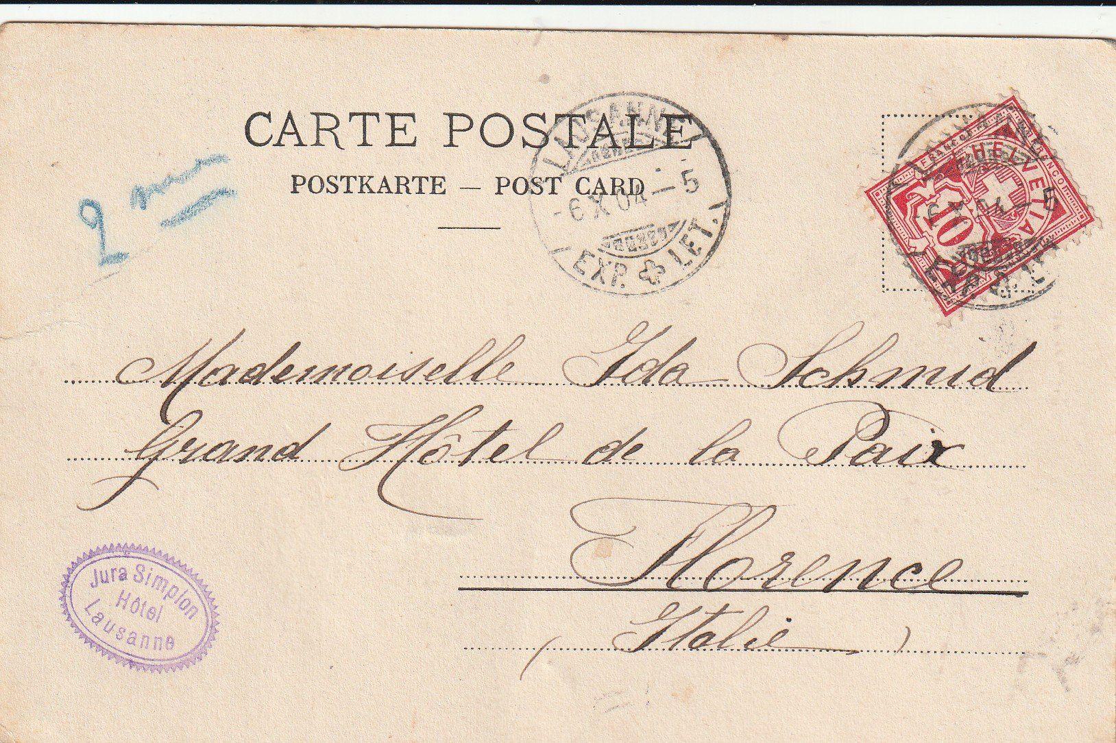 Ansichtskarten: AK  Lausanne  - Ecole de Chimie  1904 – Gebraucht aus Rupperswil von Ema10 1