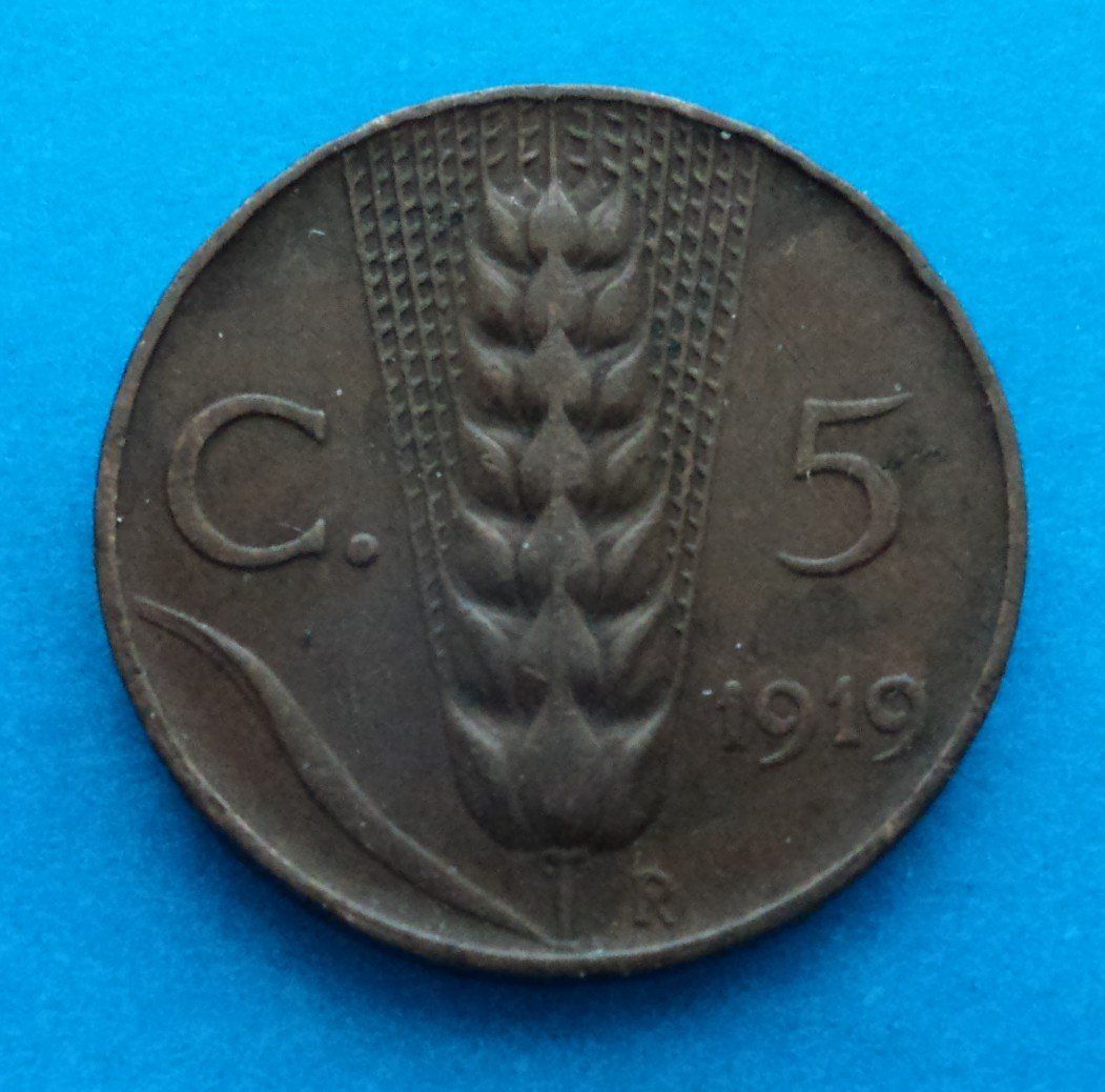 Alle Münzen: Italien: 5 Centesimi Spiga 1919, SS – Gebraucht aus Basel von maripas17