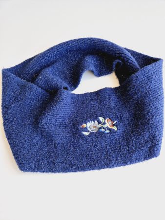 SCHAL BLAU MIT GLITZER FÄDEN STICKEREI FLORAL LOOP WARM TOP