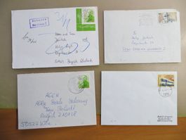 4 gelaufene Briefe Deutschland+Österreich 1987+