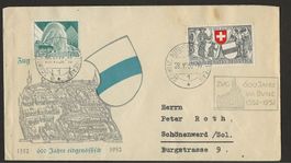 1952 Illustration Brief Pro Patria sehr selten ZUG 600 Jahre