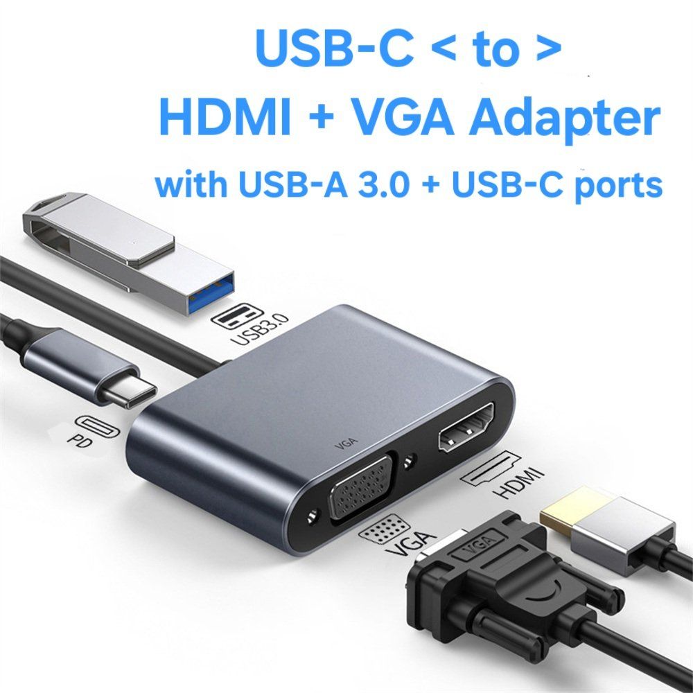 Kabel: USB-C Adapter mit VGA + HDMI + USB-C + USB-A Port / USB 3.0 – Neu und originalverpackt aus Uster von -FPS-