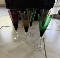 5 farbige Sektgläser - Vintage 