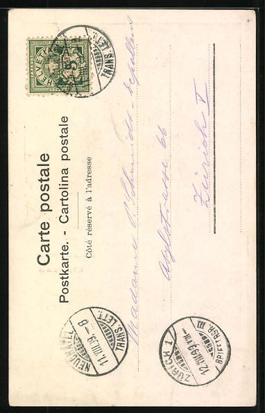 Ansichtskarten: Neuchatel, Collegiale et Chateau, 1899 – Gebraucht aus Berlin von bartko-reher 1